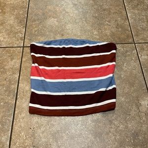 AMERICAN EAGLE blue & brown striped strapless top